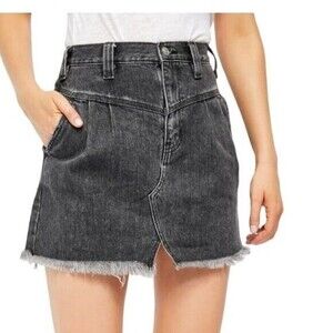 New FREE PEOPLE Sidecar Mini Denim Skirt‎ Sanded Black Grey Size 28 UK10 ($78)